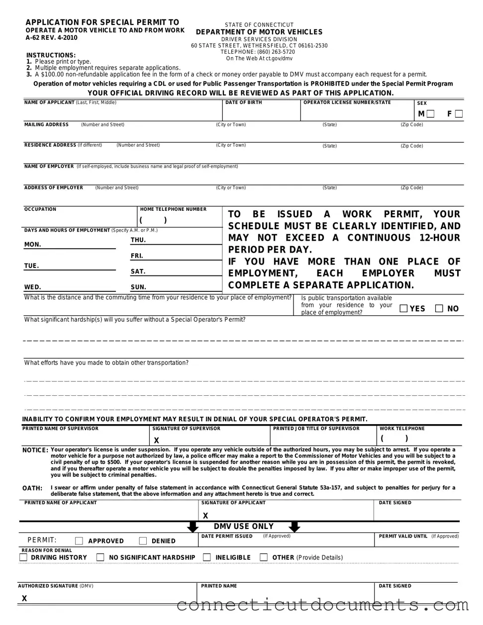 Fill a Valid Connecticut A 62 Template