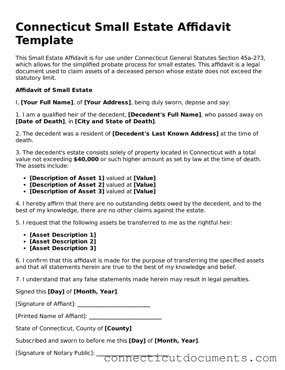 Attorney-Verified Small Estate Affidavit Form for the State of Connecticut