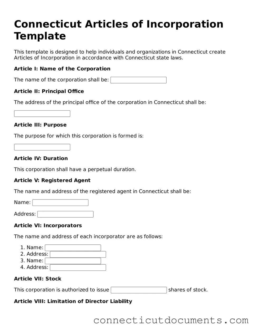 Attorney-Verified Articles of Incorporation Form for the State of Connecticut