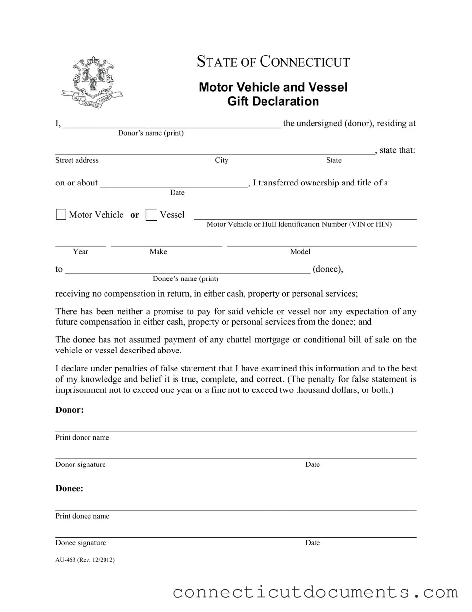 Fill a Valid Connecticut Au 463 Template