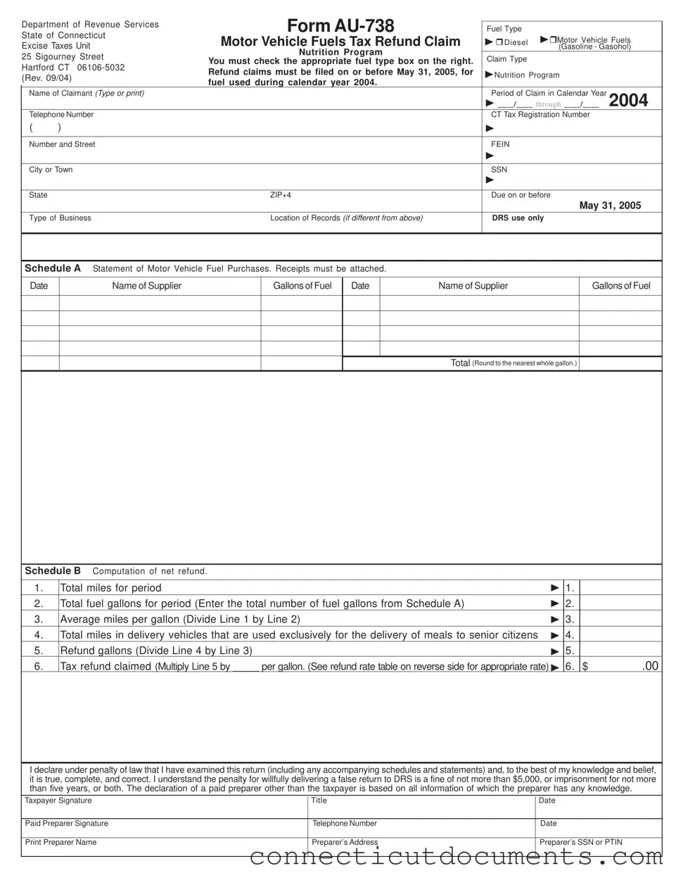 Fill a Valid Connecticut Au 738 Template