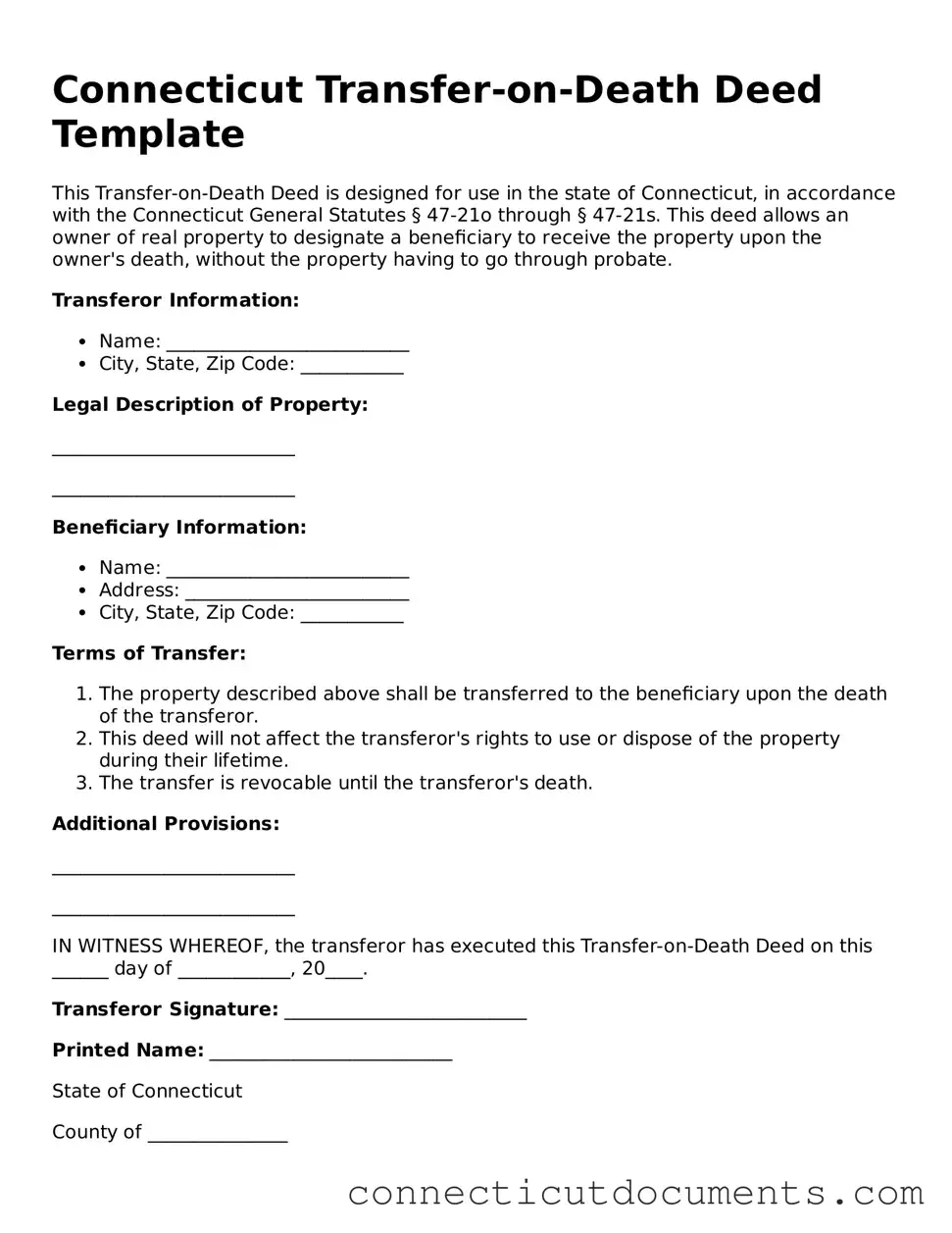 Attorney-Verified Transfer-on-Death Deed Form for the State of Connecticut