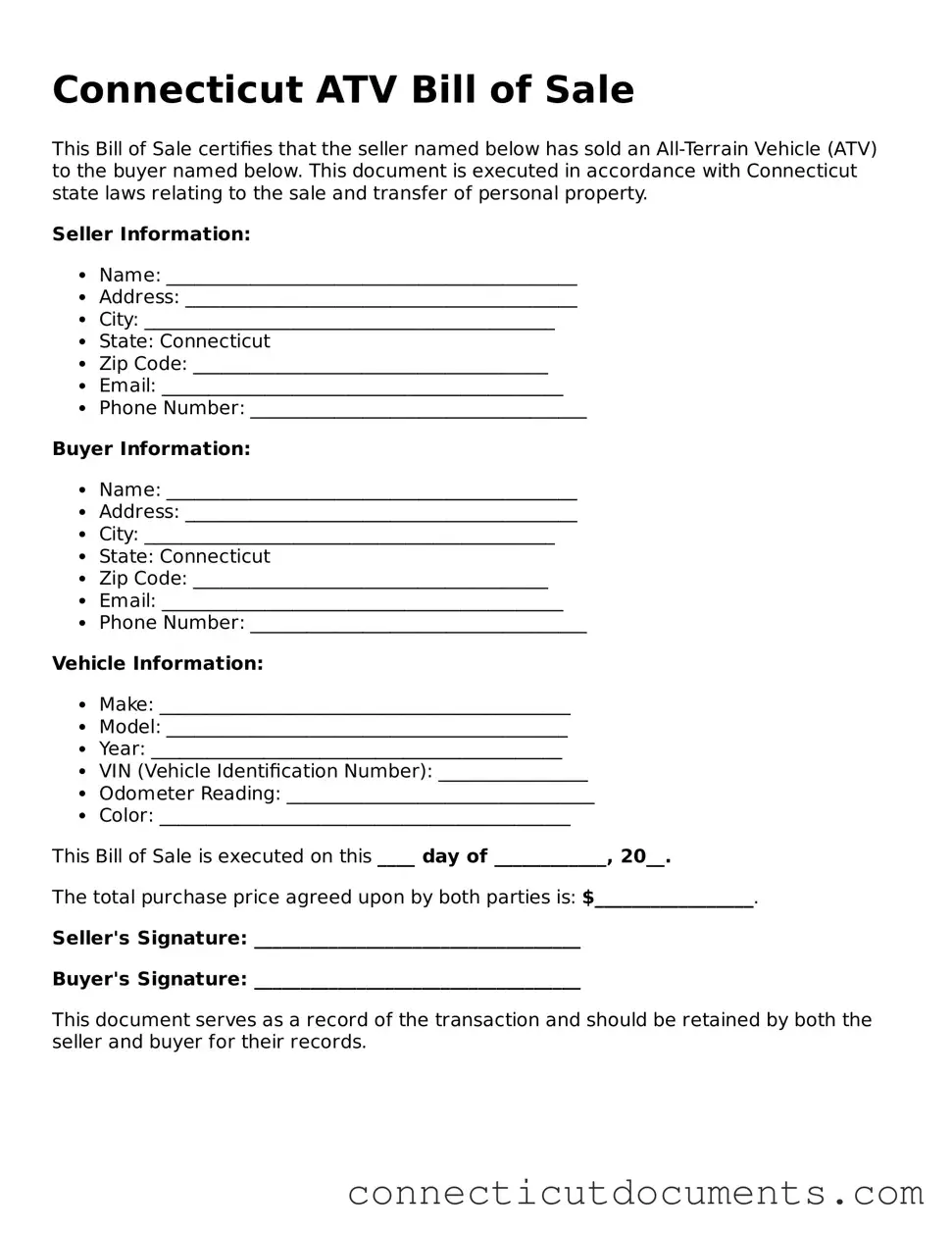 Attorney-Verified ATV Bill of Sale Form for the State of Connecticut