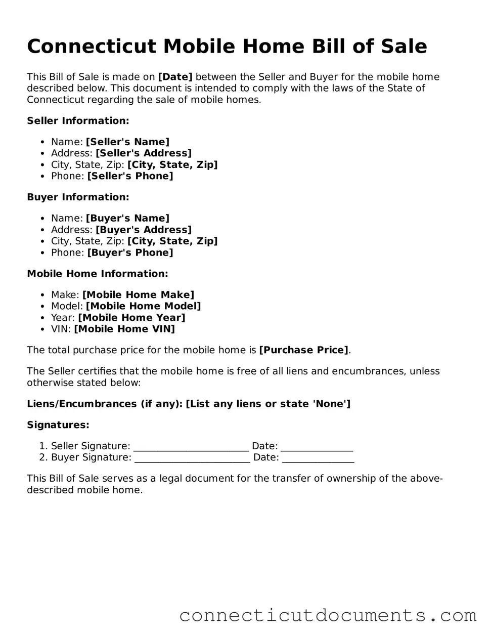 Attorney-Verified Mobile Home Bill of Sale Form for the State of Connecticut