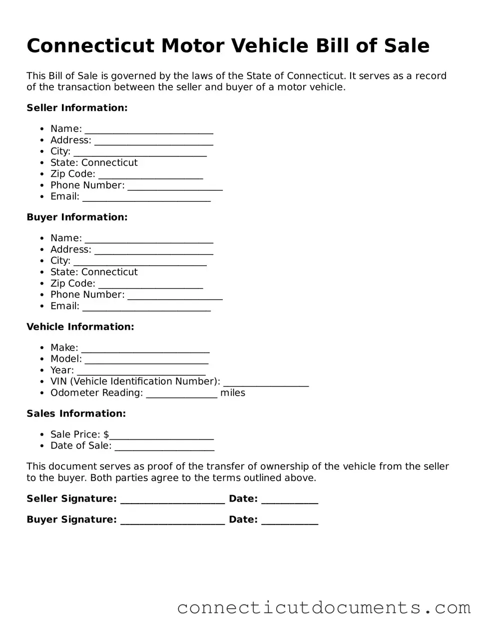 Attorney-Verified Motor Vehicle Bill of Sale Form for the State of Connecticut