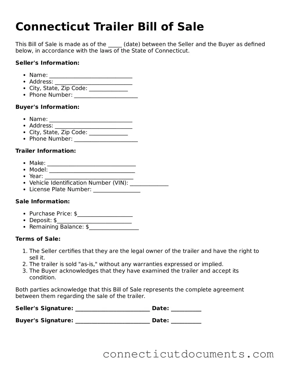Attorney-Verified Trailer Bill of Sale Form for the State of Connecticut