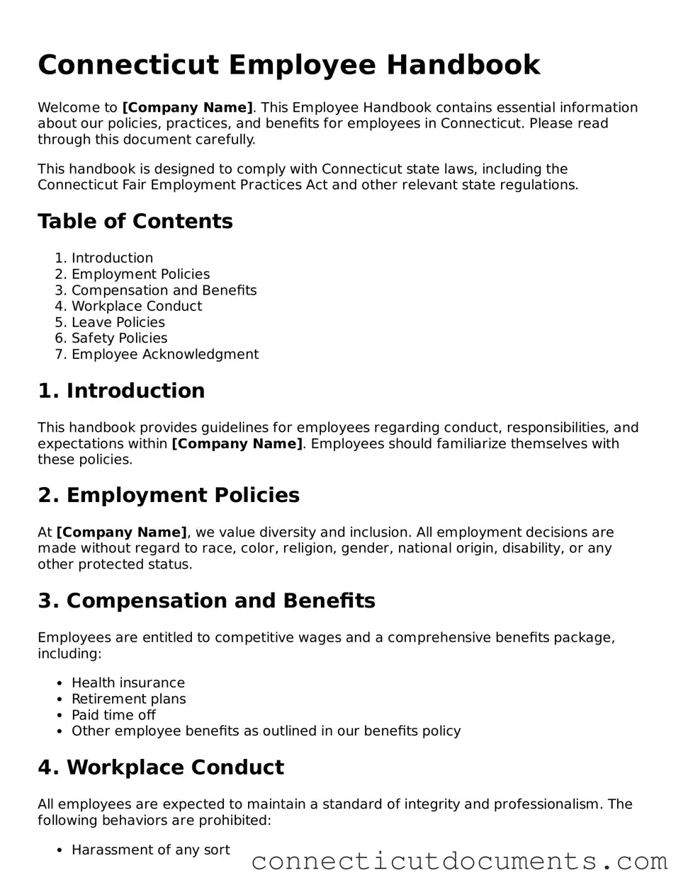 Attorney-Verified Employee Handbook Form for the State of Connecticut
