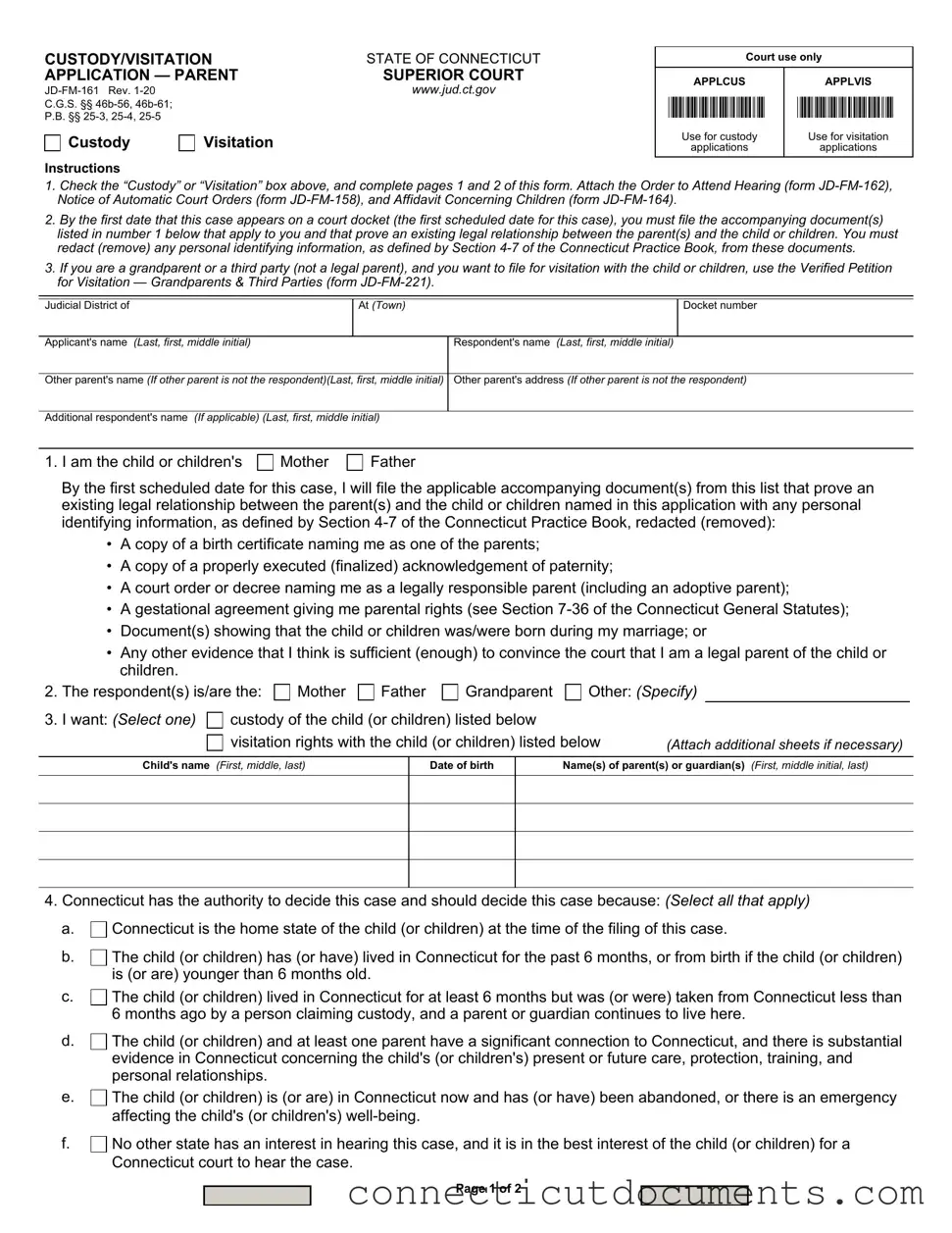 Fill a Valid Connecticut Custody Application Template