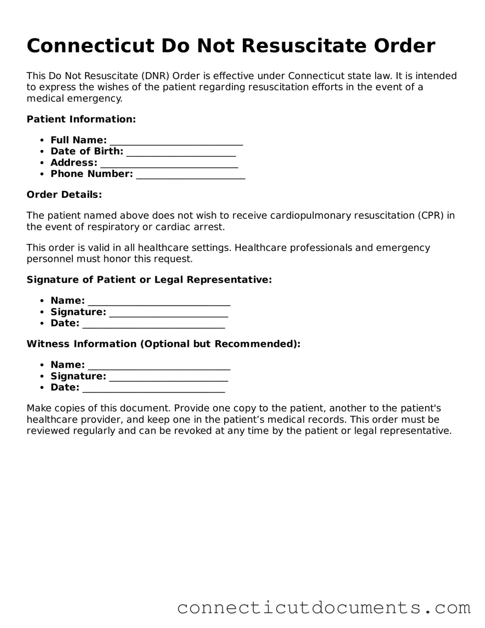 Attorney-Verified Do Not Resuscitate Order Form for the State of Connecticut