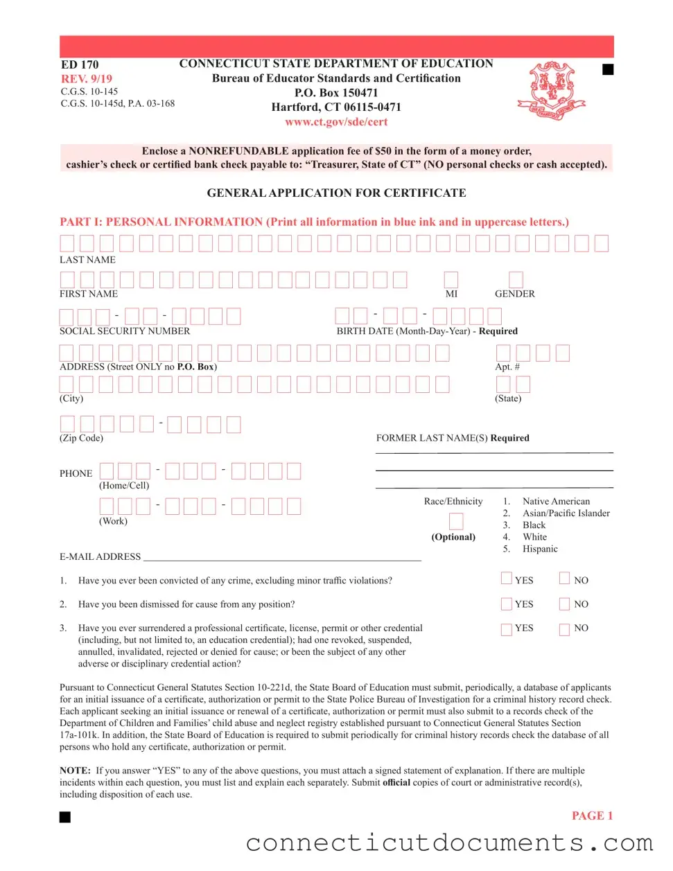 Fill a Valid Connecticut Ed 170 Template