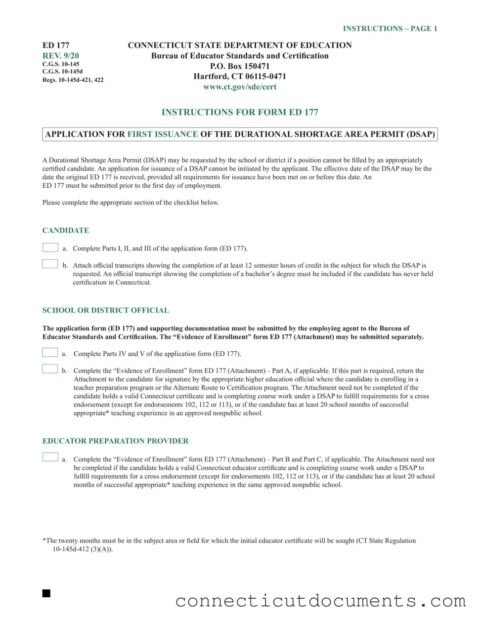 Fill a Valid Connecticut Ed 177 Template
