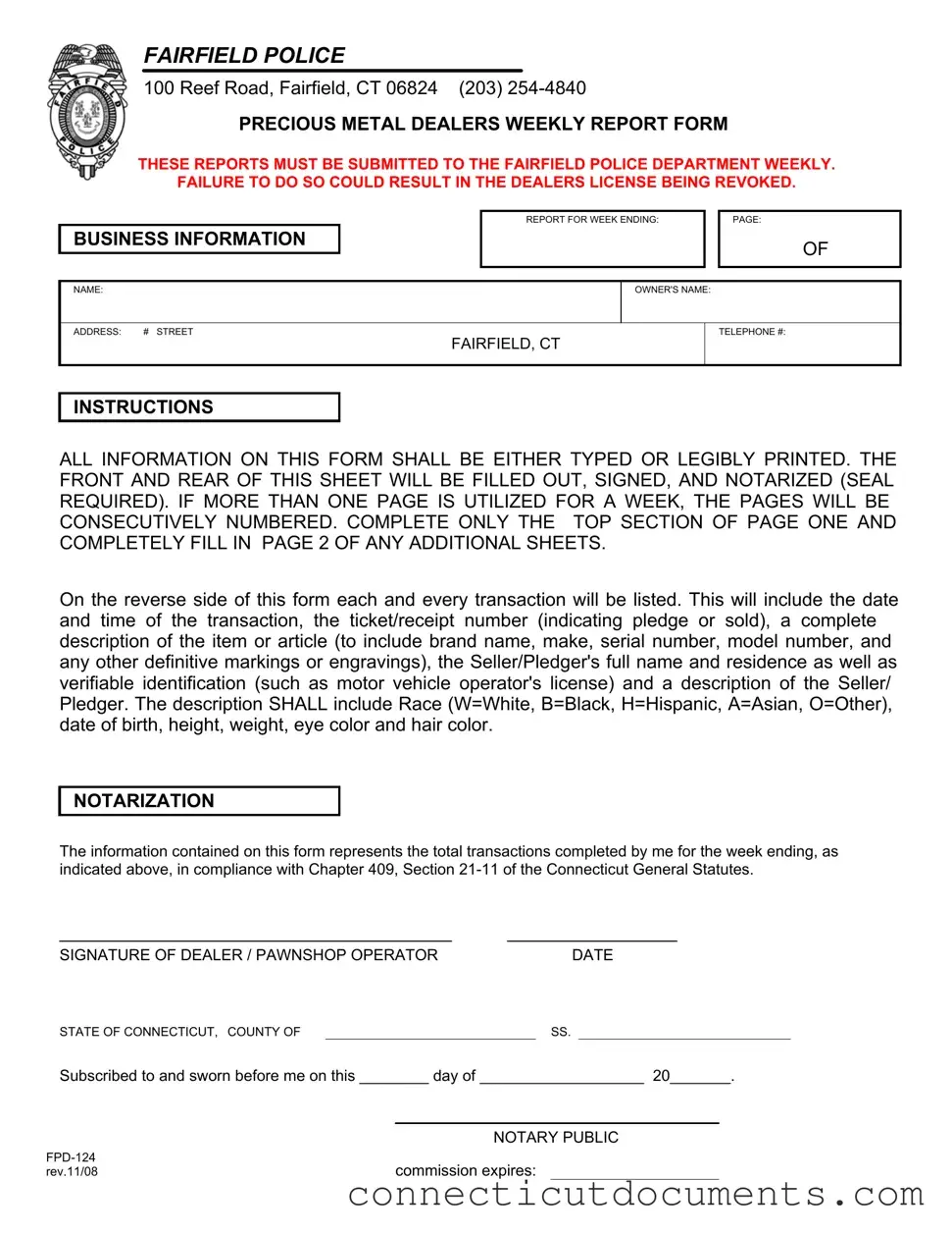 Fill a Valid Connecticut Fpd 124 Template