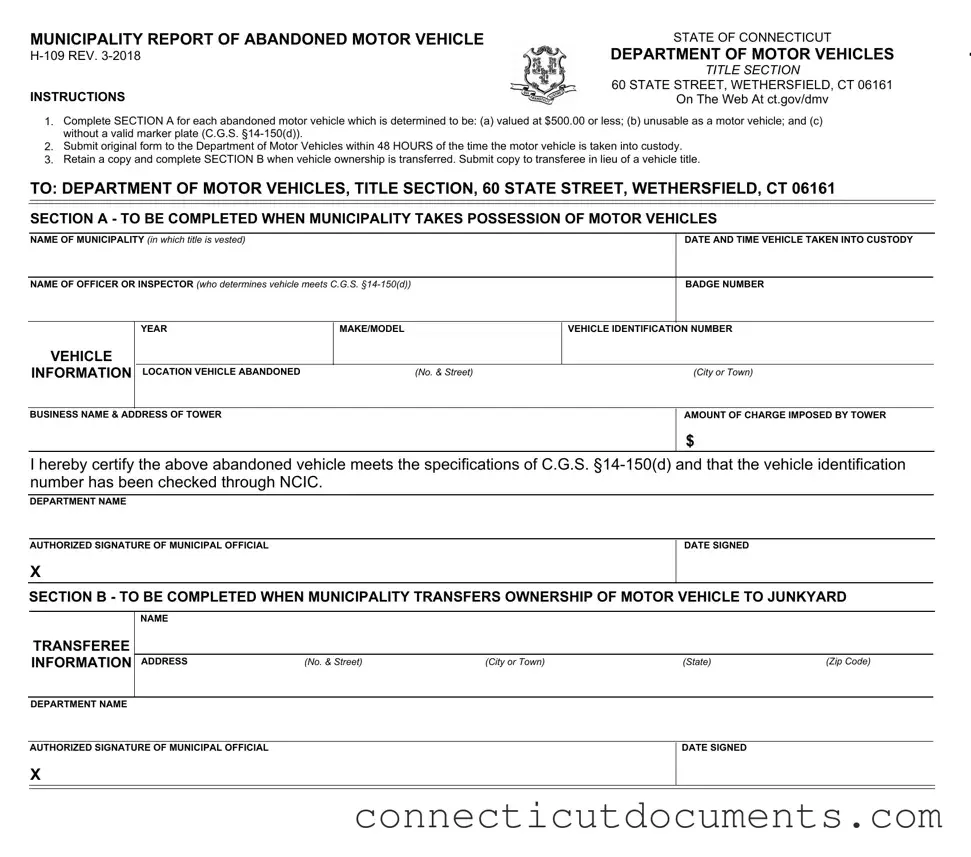 Fill a Valid Connecticut H 109 Template