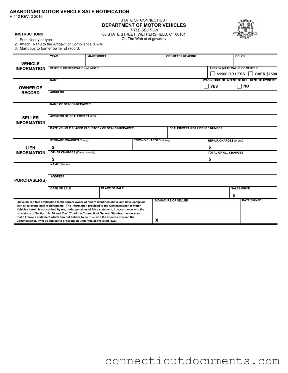 Fill a Valid Connecticut H 110 Template
