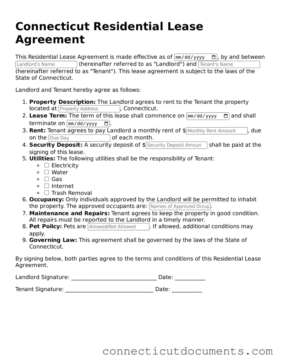 Attorney-Verified Residential Lease Agreement Form for the State of Connecticut
