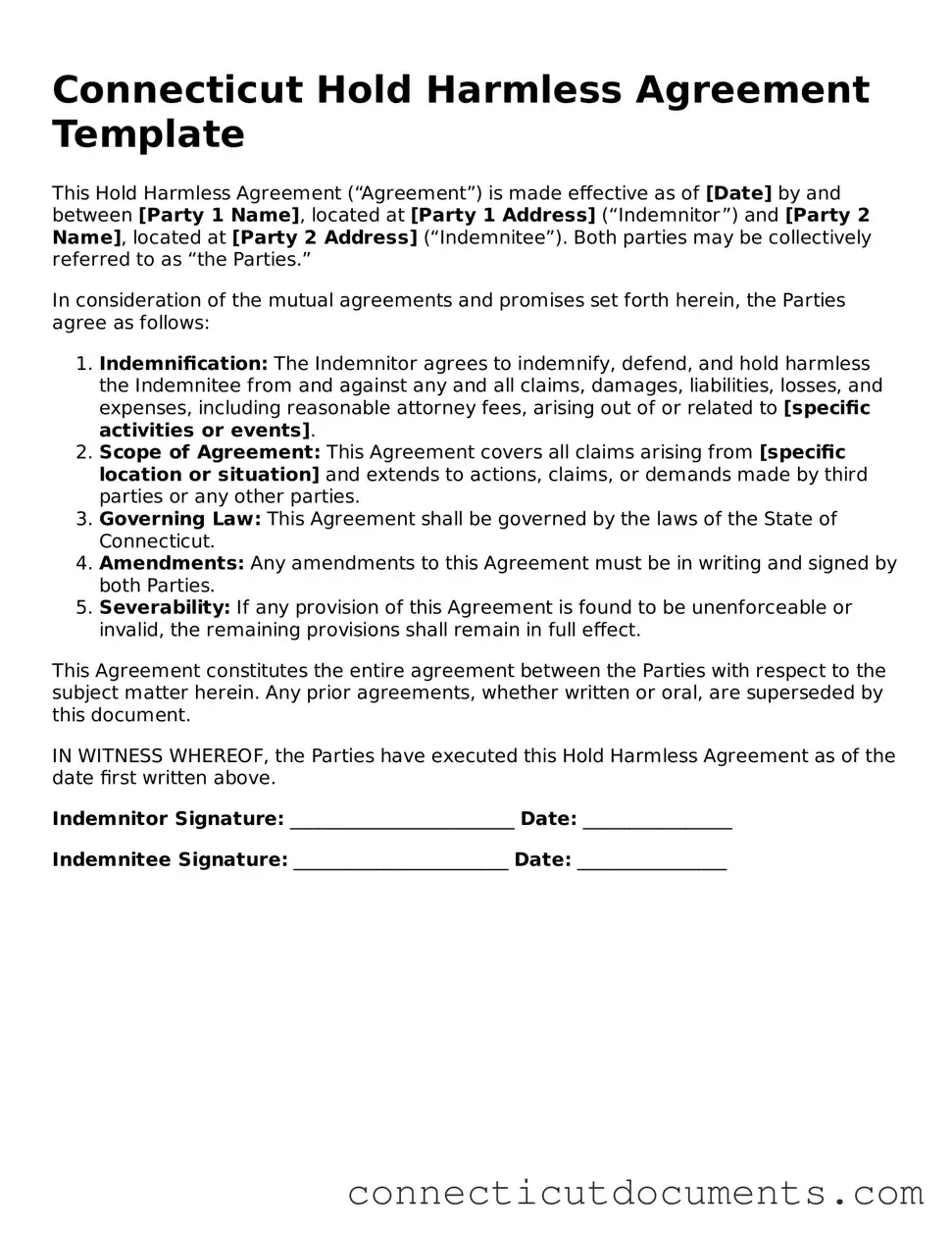 Attorney-Verified Hold Harmless Agreement Form for the State of Connecticut