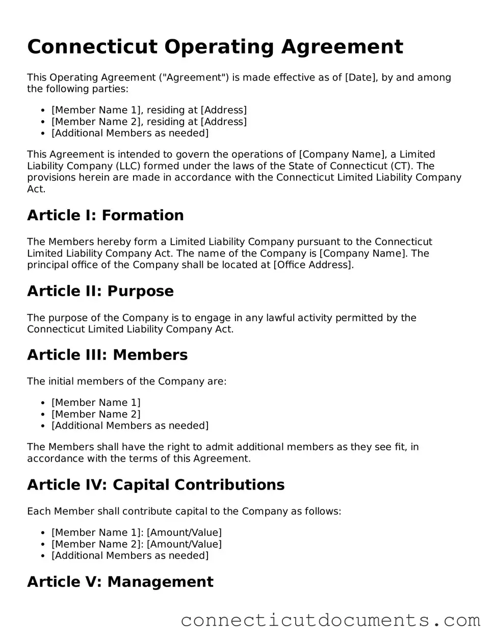 Attorney-Verified Operating Agreement Form for the State of Connecticut