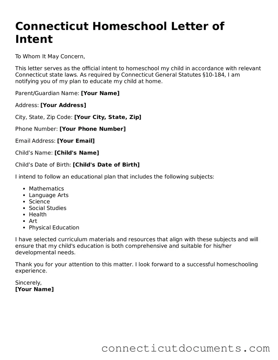 Attorney-Verified Homeschool Letter of Intent Form for the State of Connecticut