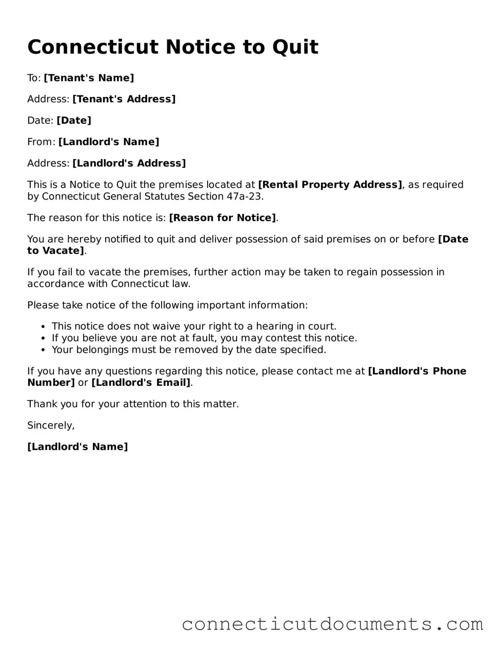 Attorney-Verified Notice to Quit Form for the State of Connecticut