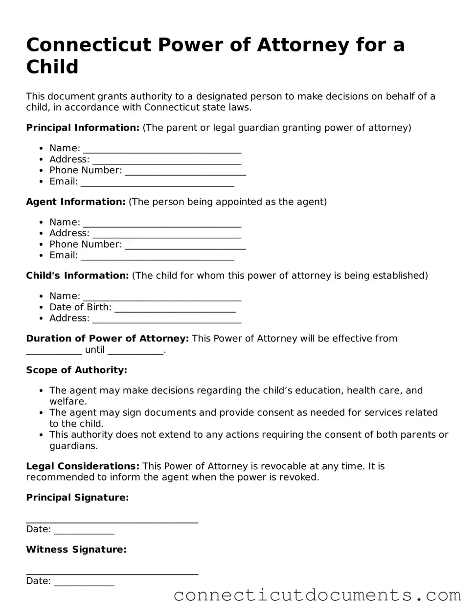 Attorney-Verified Power of Attorney for a Child Form for the State of Connecticut
