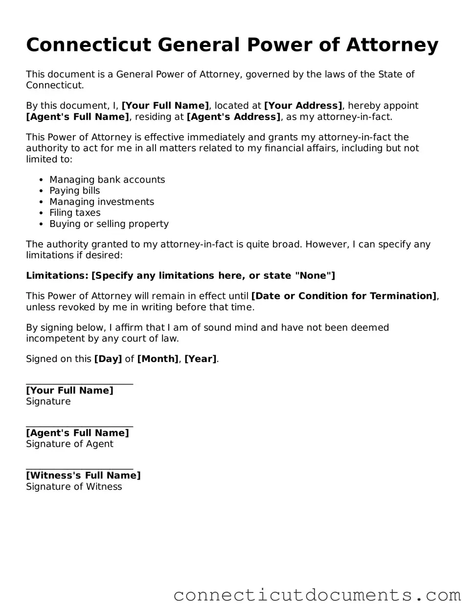Attorney-Verified General Power of Attorney Form for the State of Connecticut