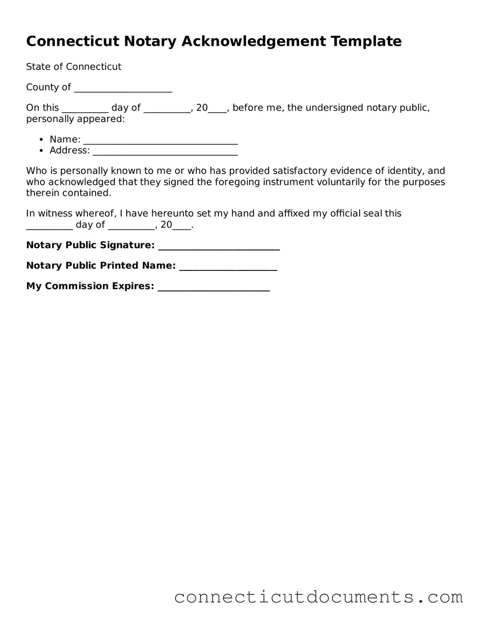 Attorney-Verified Notary Acknowledgement Form for the State of Connecticut