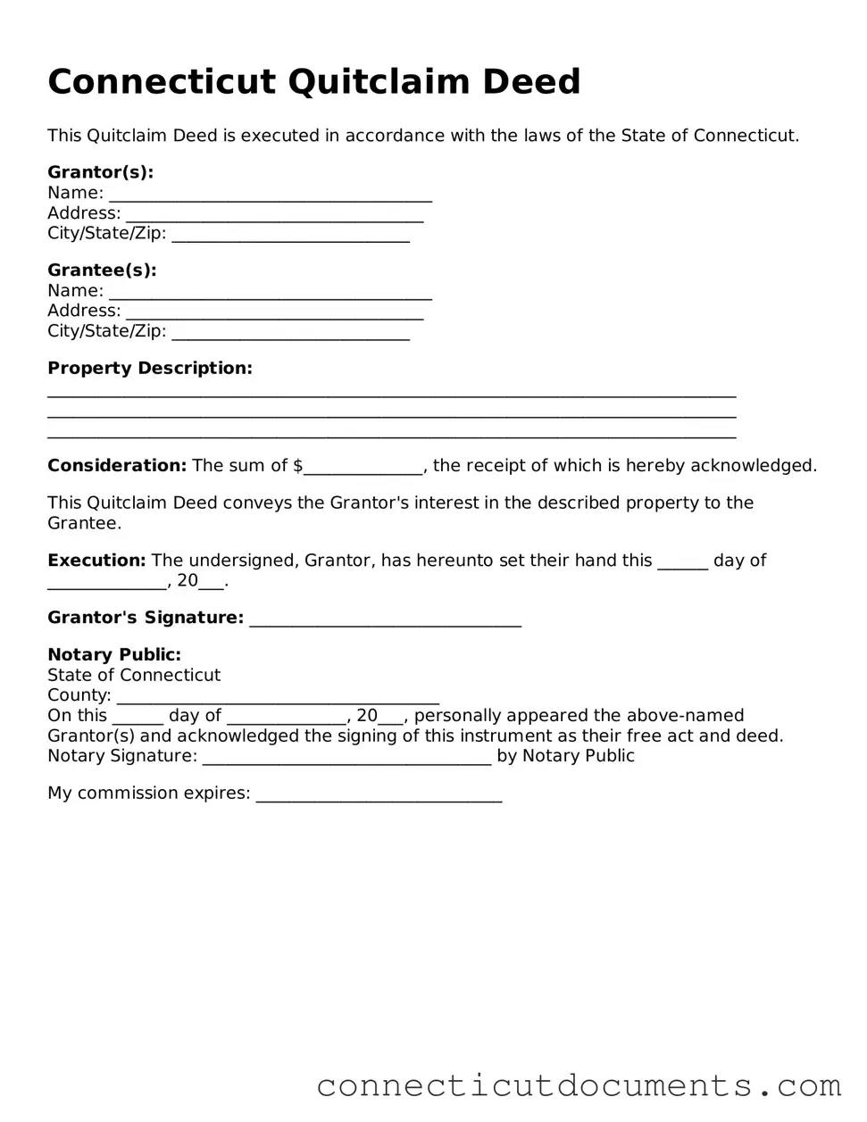 Attorney-Verified Quitclaim Deed Form for the State of Connecticut