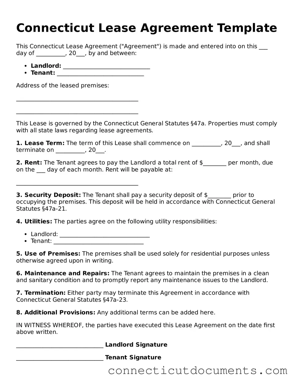 Attorney-Verified Lease Agreement Form for the State of Connecticut