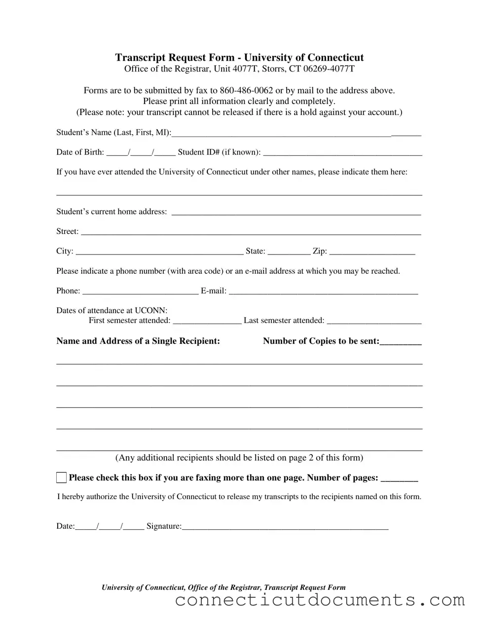 Fill a Valid Connecticut Transcript Request Template