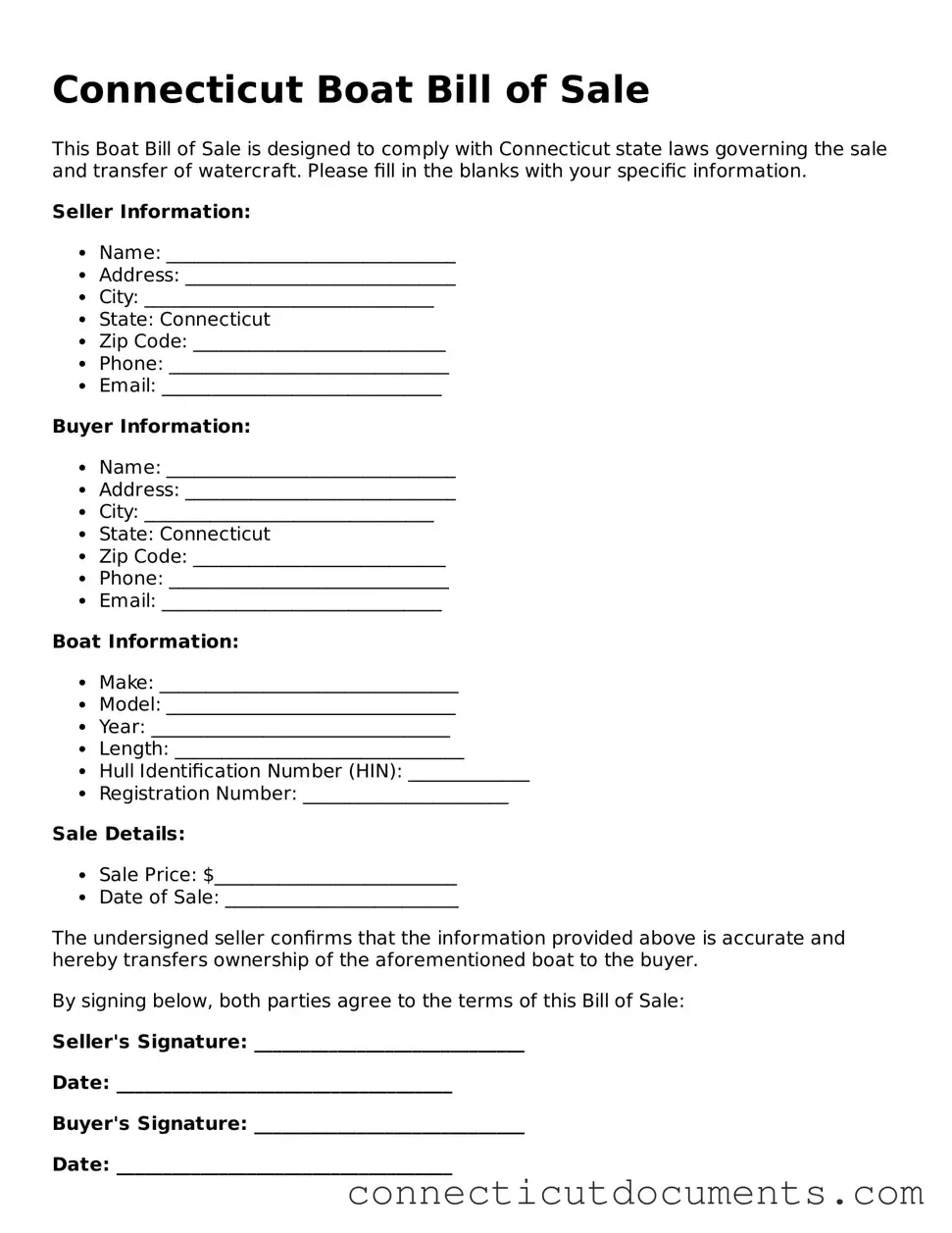 Attorney-Verified Boat Bill of Sale Form for the State of Connecticut