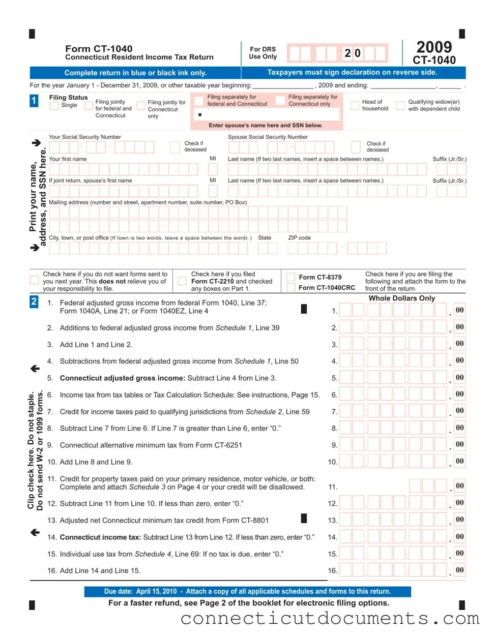 Fill a Valid Ct 1040 Connecticut Template