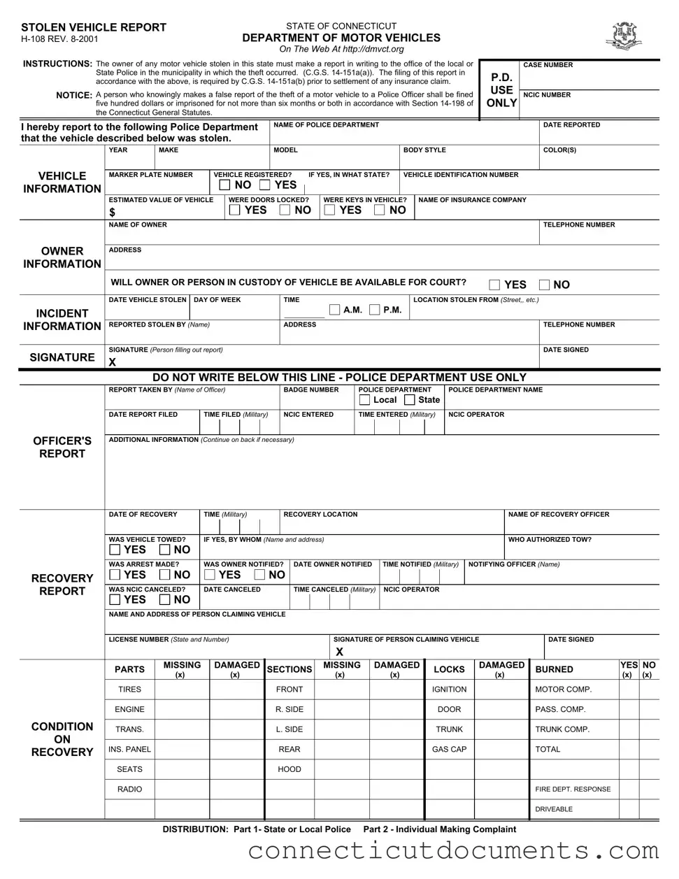 Fill a Valid H 108 Connecticut Template