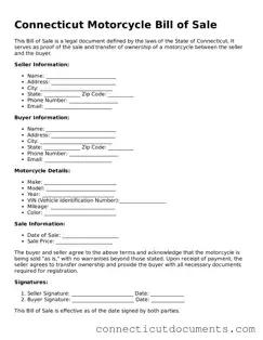 Attorney-Verified Motorcycle Bill of Sale Form for the State of Connecticut