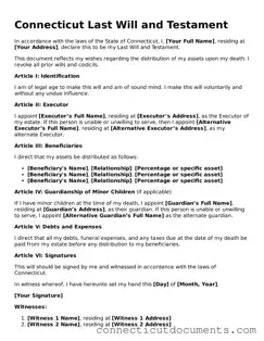Attorney-Verified Last Will and Testament Form for the State of Connecticut